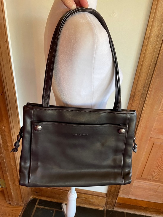 Longchamp Handbags - LONGCHAMP Galatee Chocolate Brown Leather Shoulder Bag